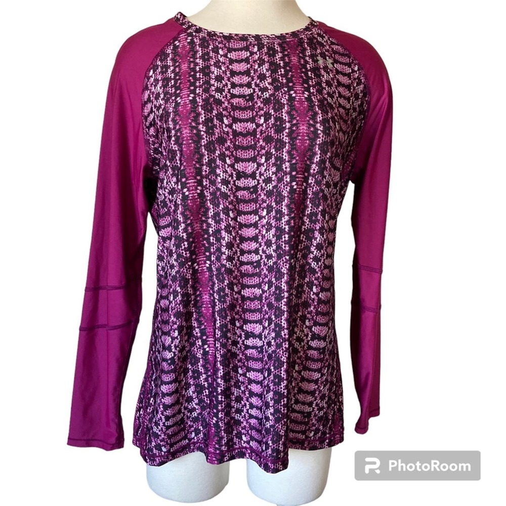 Under Armour Heat Gear Fitted Active Long Sleeve Shirt Top Pink Snakeskin Size L - Picture 2 of 5